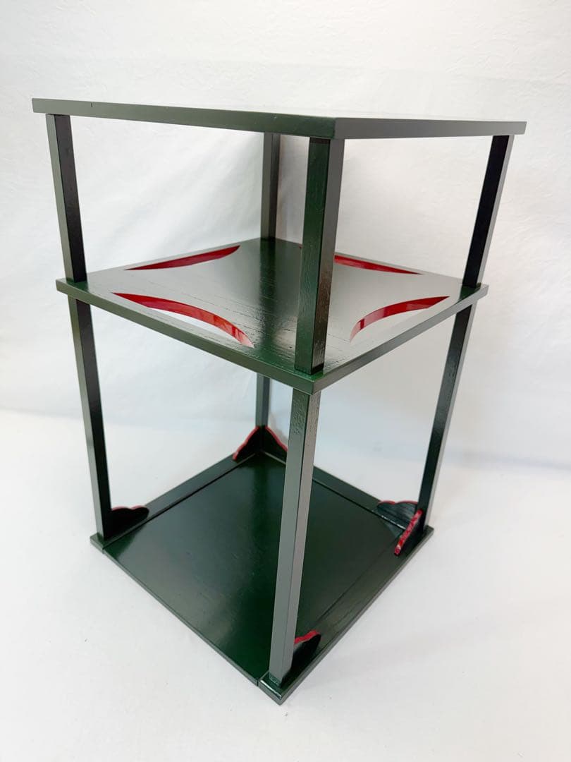 ほぼ未使用 茶道具 碌々斎好写 糸巻棚 二重棚 青漆爪紅 組み立て式 元箱