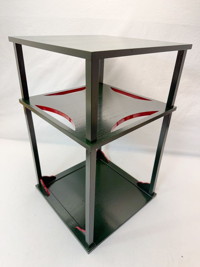 ほぼ未使用 茶道具 碌々斎好写 糸巻棚 二重棚 青漆爪紅 組み立て式 元箱