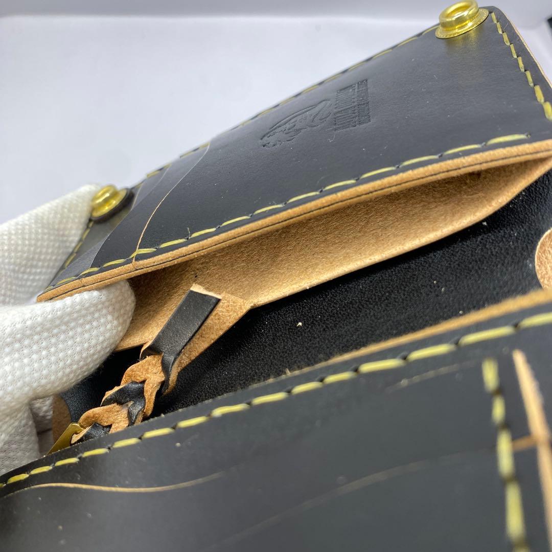 左小銭verお札折らずに収納できる無骨な手染めミドルトラッカーウォレット BTW