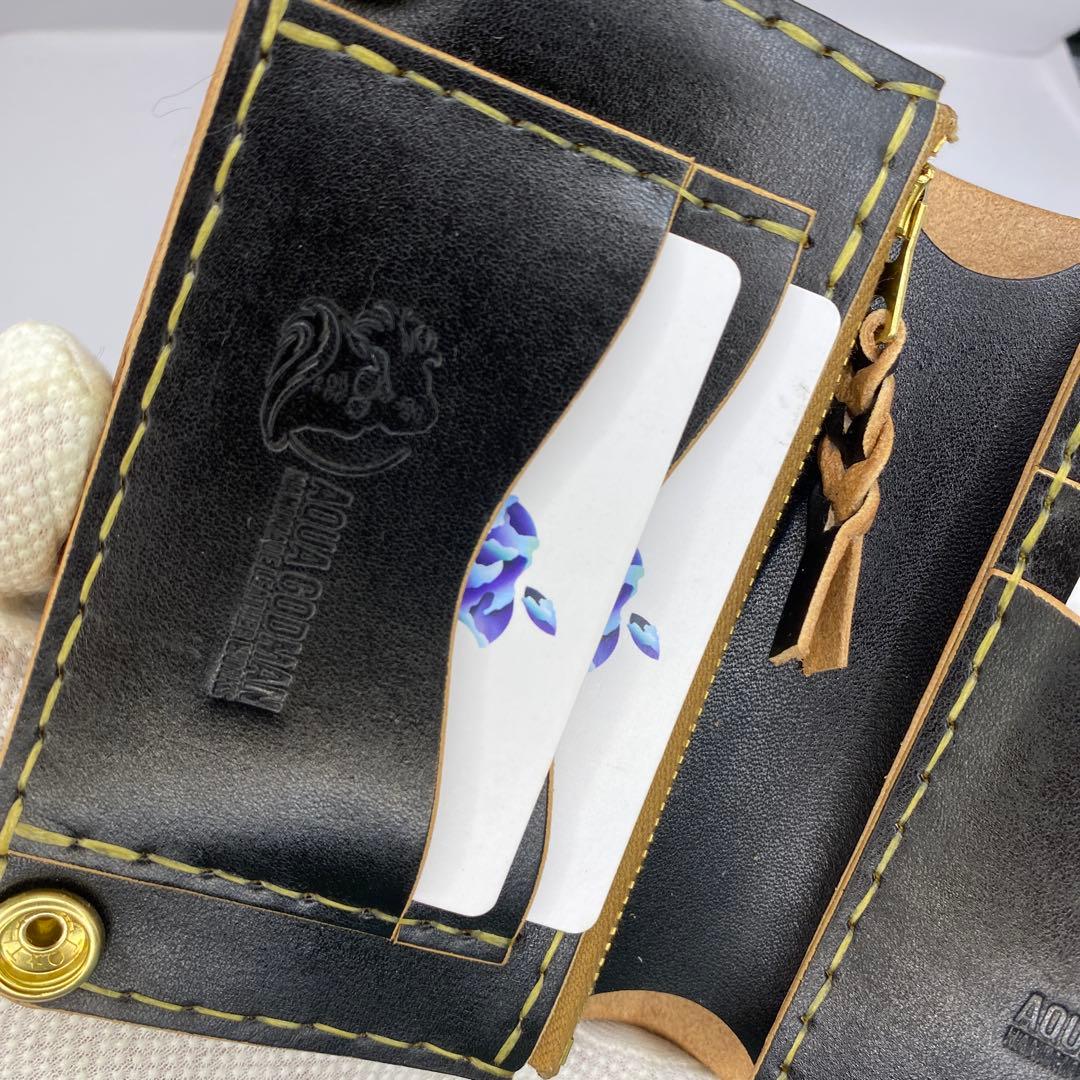 左小銭verお札折らずに収納できる無骨な手染めミドルトラッカーウォレット BTW