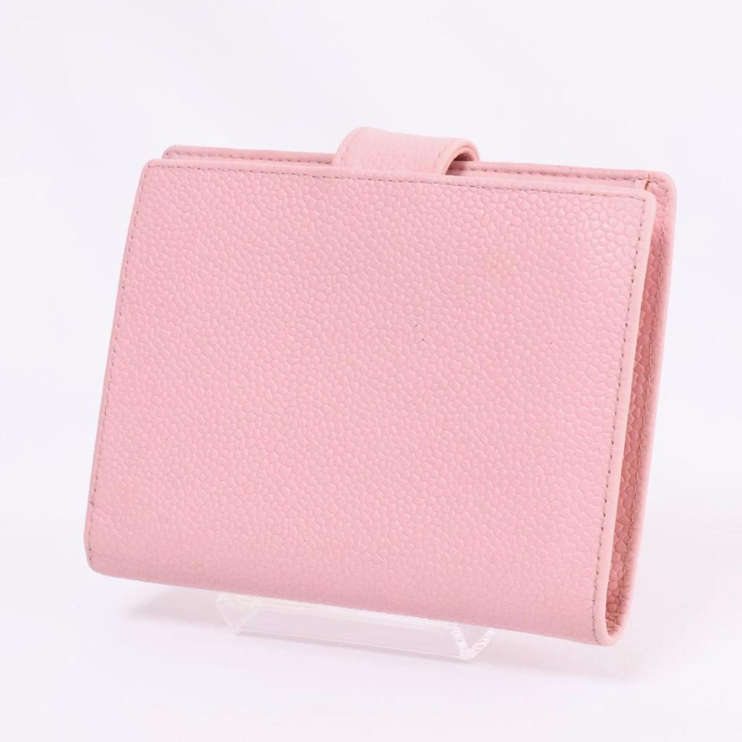 【極美品】CHANEL がま口二つ折り財布　ココマーク　キャビアスキン　ピンク