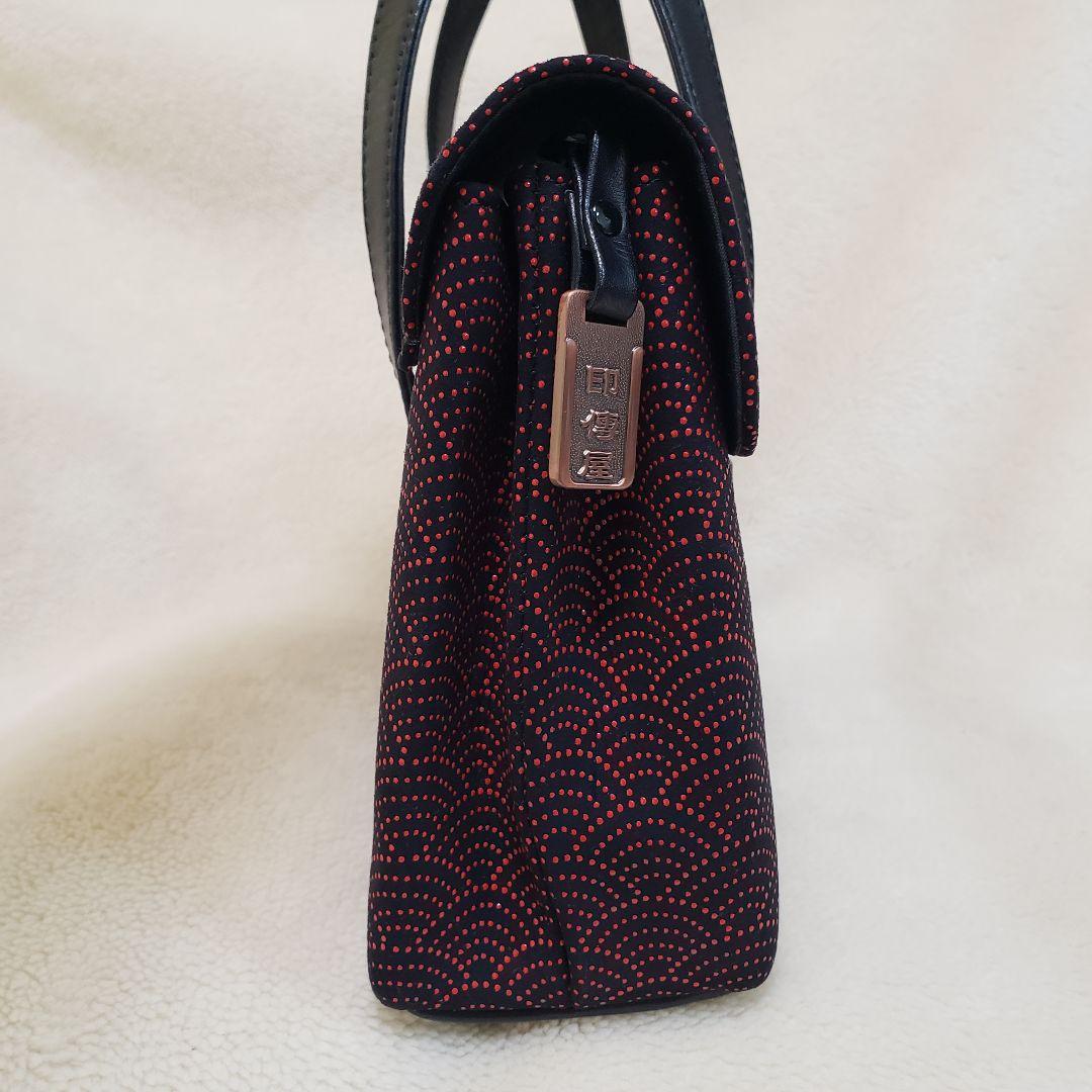 美品★印伝屋★和装用バッグ 黒と赤の扇模様 送料込み