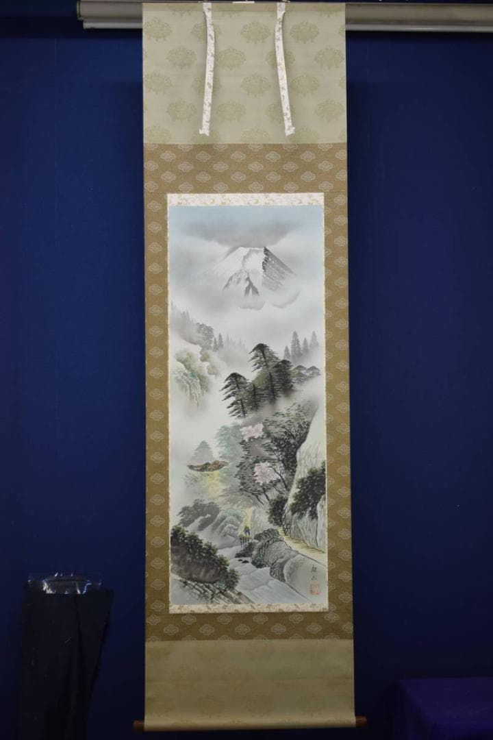 真作/葛谷聖山/春景富士山水図/布袋屋掛軸HD-568