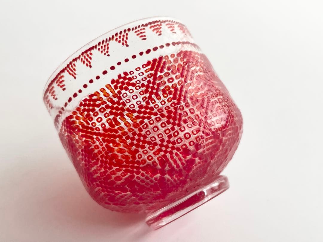 ガラス作家　江波冨士子　茜小紋　盃　酒器　硝子盃　小西潮　sake cup