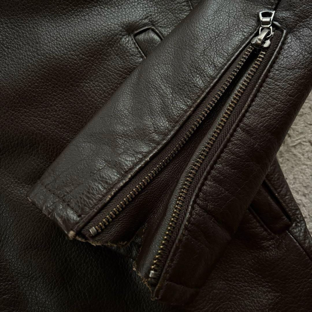 ★本革★ BEAMS HEART シングル ライダース 茶 ダブルジップ