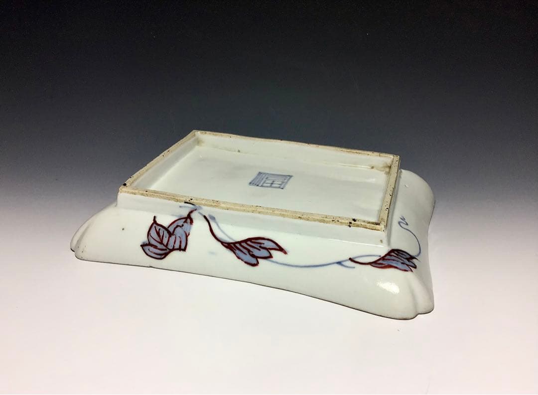 こ「古九谷」金銀彩唐獅子牡丹文角皿 (完品)