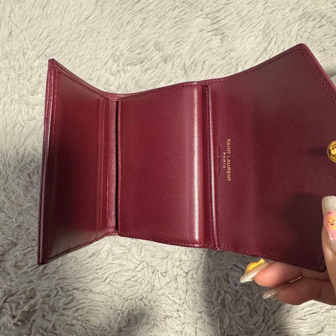 SAINT LAURENT バーガンディ 三つ折り財布