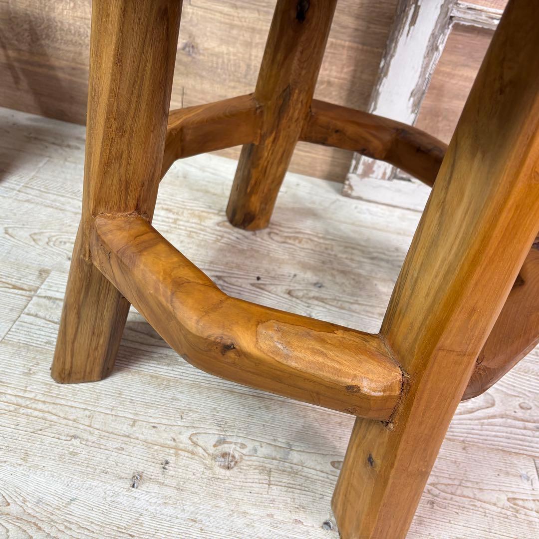 オールドチーク天然無垢材木製創作極太サイドテーブル L（直径55㎝）ウッド飾り台