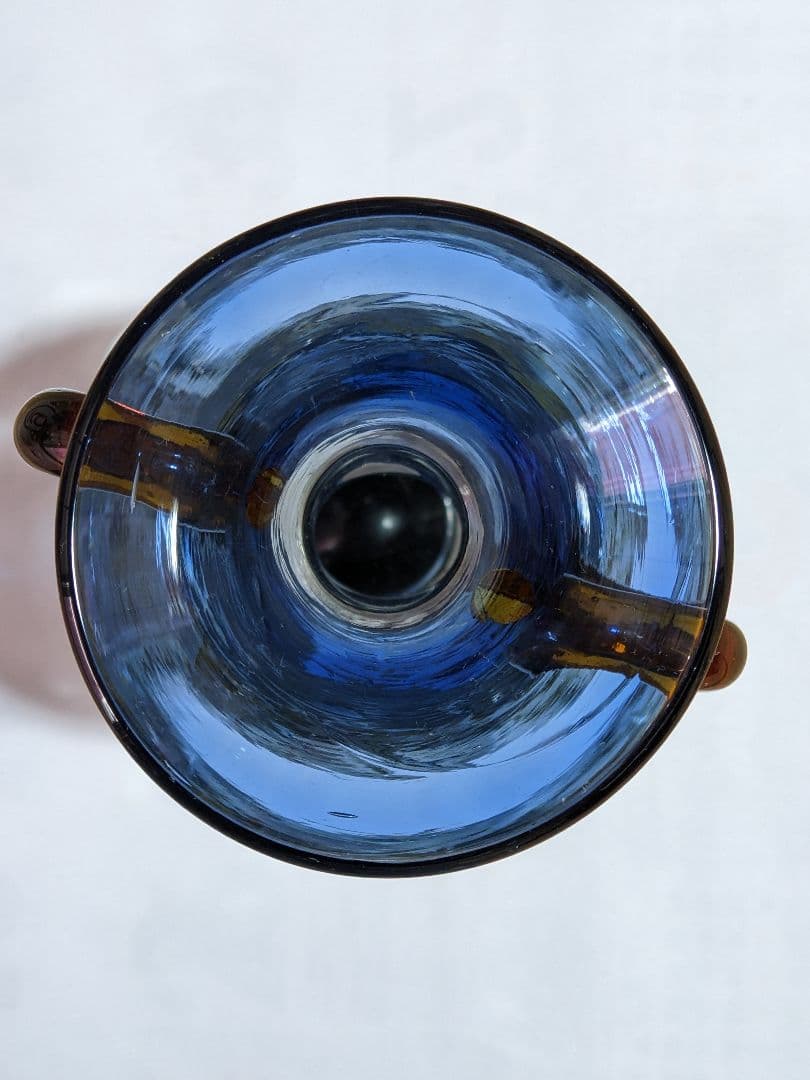 ♦西洋アンティーク 扁壺双耳 ガラス花瓶 アールヌーボー ？フランス 骨董品