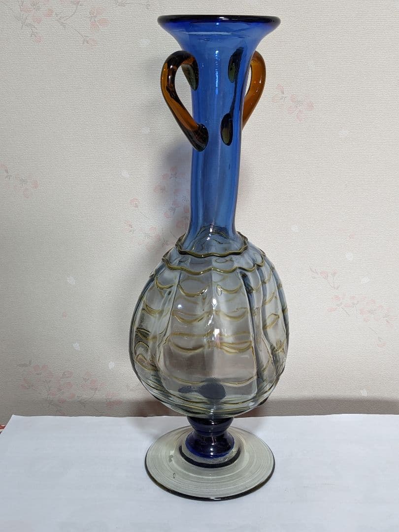 ♦西洋アンティーク 扁壺双耳 ガラス花瓶 アールヌーボー ？フランス 骨董品