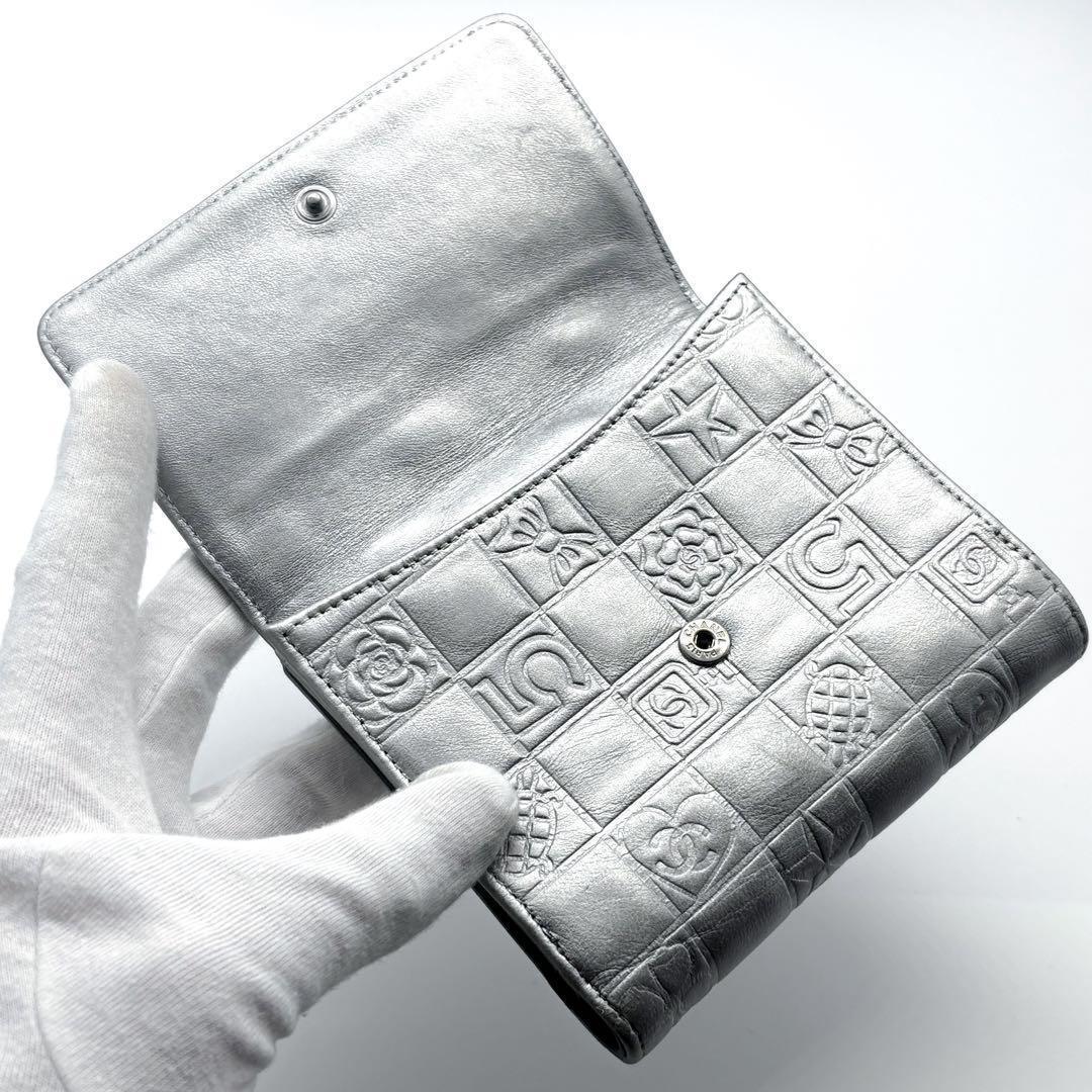 【美品✨】シャネル 財布 アイコンライン Wホック 二つ折 SV