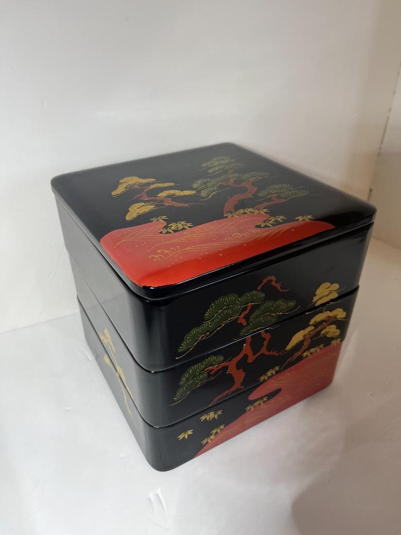 【未使用】　黒内洗朱　木製　目黒廣太謹製　三段重　重箱