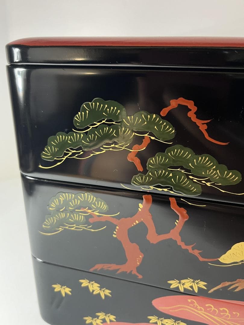 【未使用】　黒内洗朱　木製　目黒廣太謹製　三段重　重箱