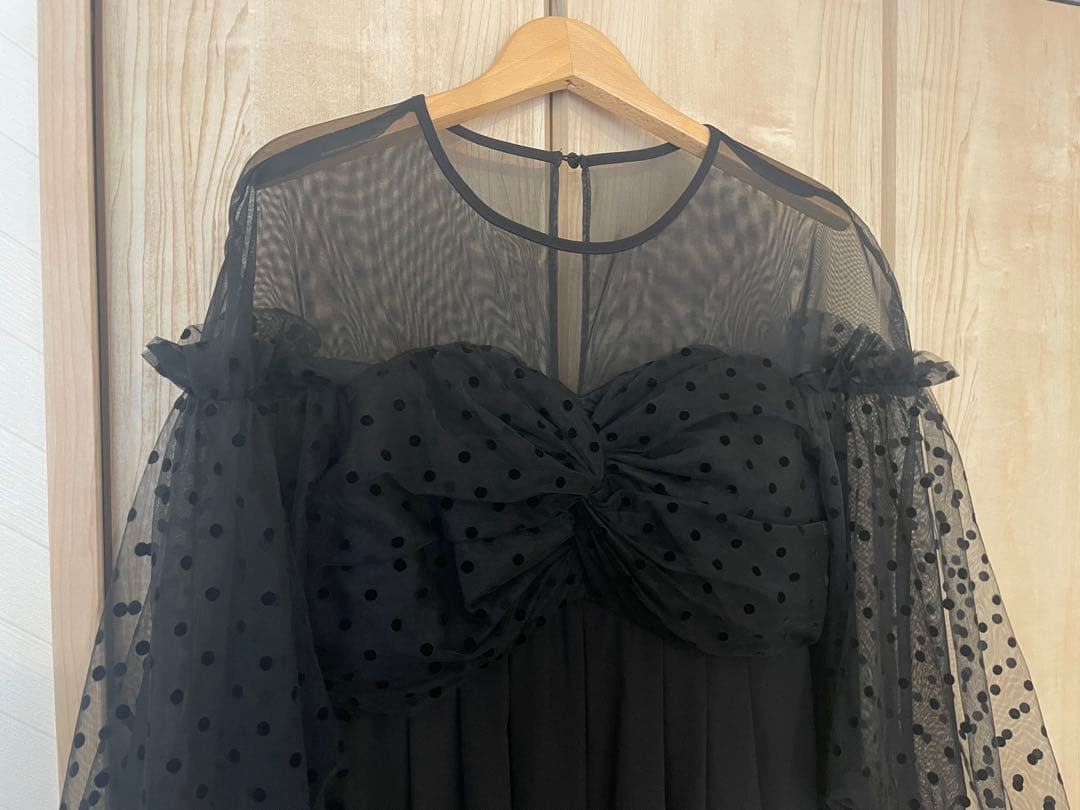 【Sサイズ】ブラック ドット柄 シースルー袖 パーティードレス
