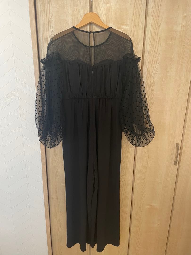 【Sサイズ】ブラック ドット柄 シースルー袖 パーティードレス
