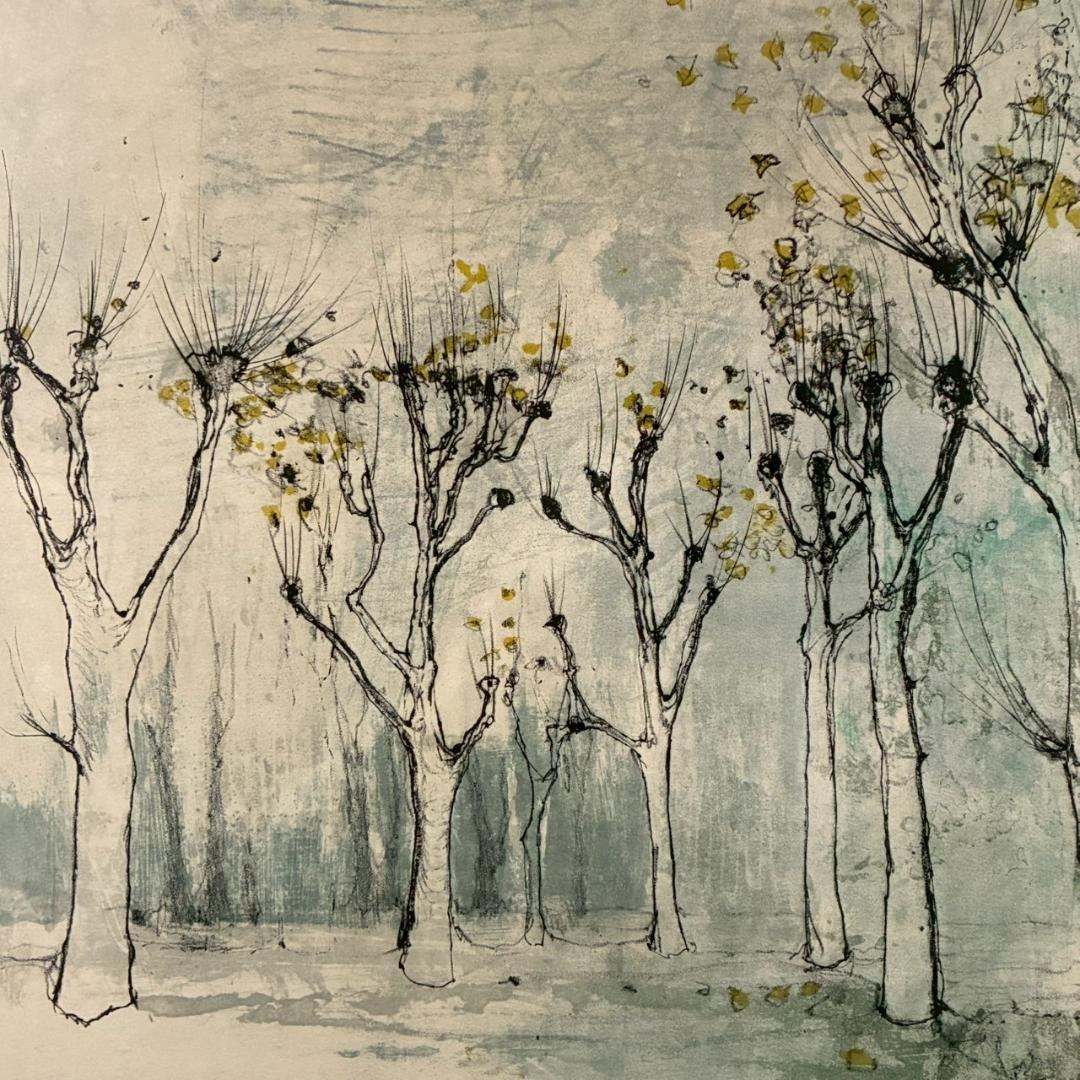 ジャン・ジャンセン「木立」樹木 リトグラフ 大作 直筆サイン入り フランス