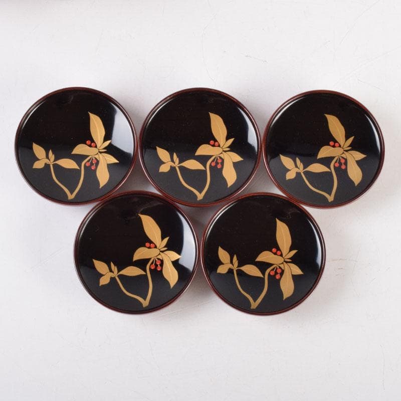 ジャンジャンブル 　慶峯造　南天蒔絵　御箸洗　五客　共箱　C　8791