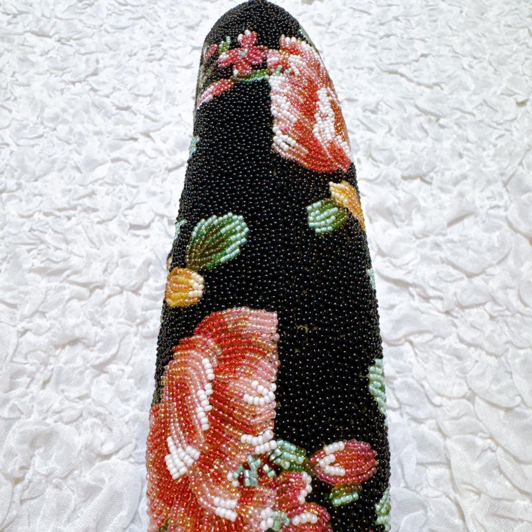 手刺繍　ガラスビーズバック　パーティバック　がま口　花柄