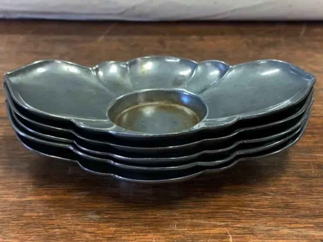 古錫 茶托 五客 【乾茂號造】在銘；BL3-22