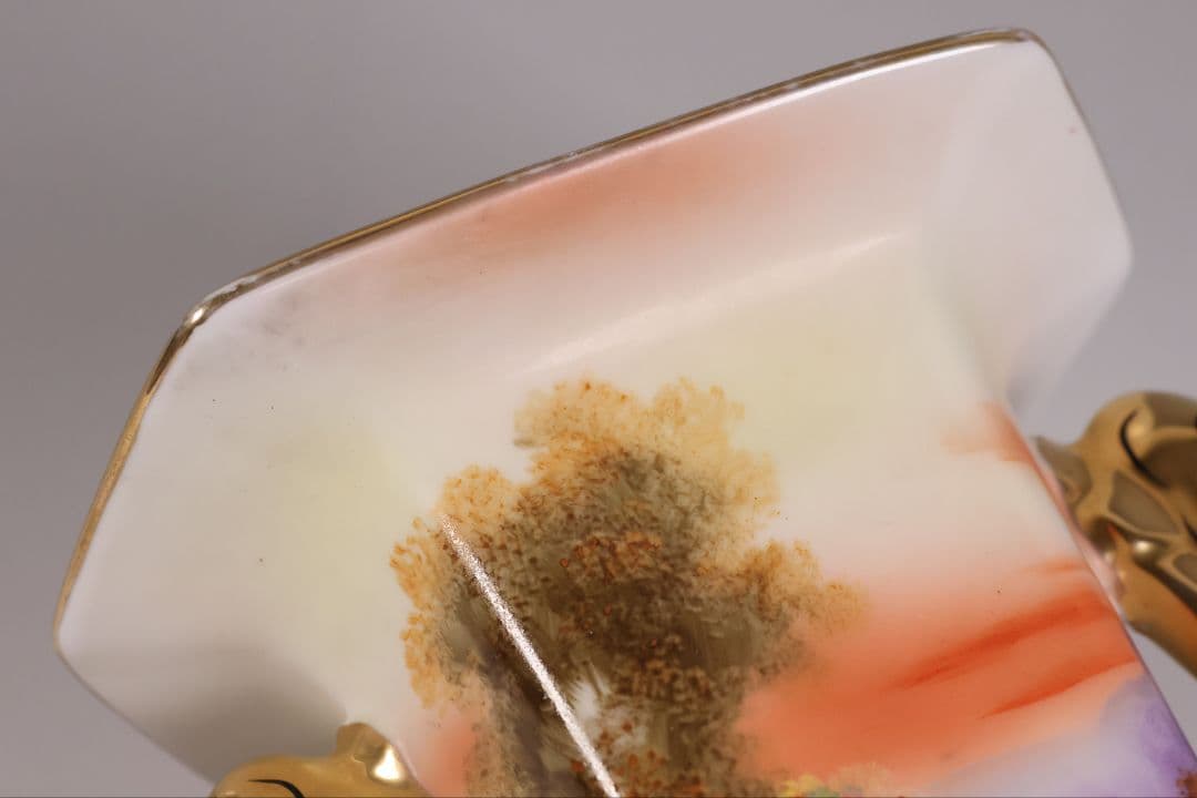 【CM305】オールドノリタケ 湖畔の風景 白鳥 花瓶 15.5cm 耳付 花入