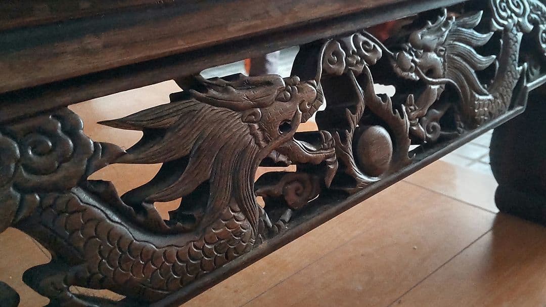 黒檀 龍の彫刻 芸術品 工芸品 テーブル 手彫り 高級品