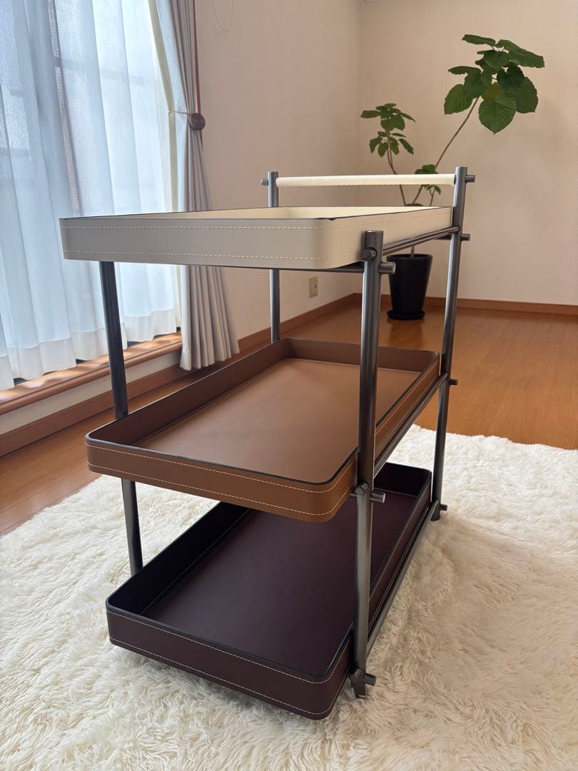 海外輸入　3段 スクエアトレー 収納ラック　サイドテーブル　キャスター付きワゴン