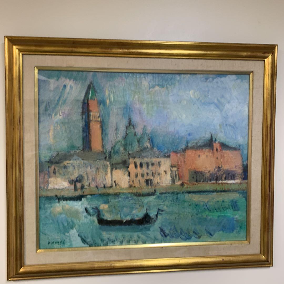 油絵　直木昭作　ベニス風景　1965