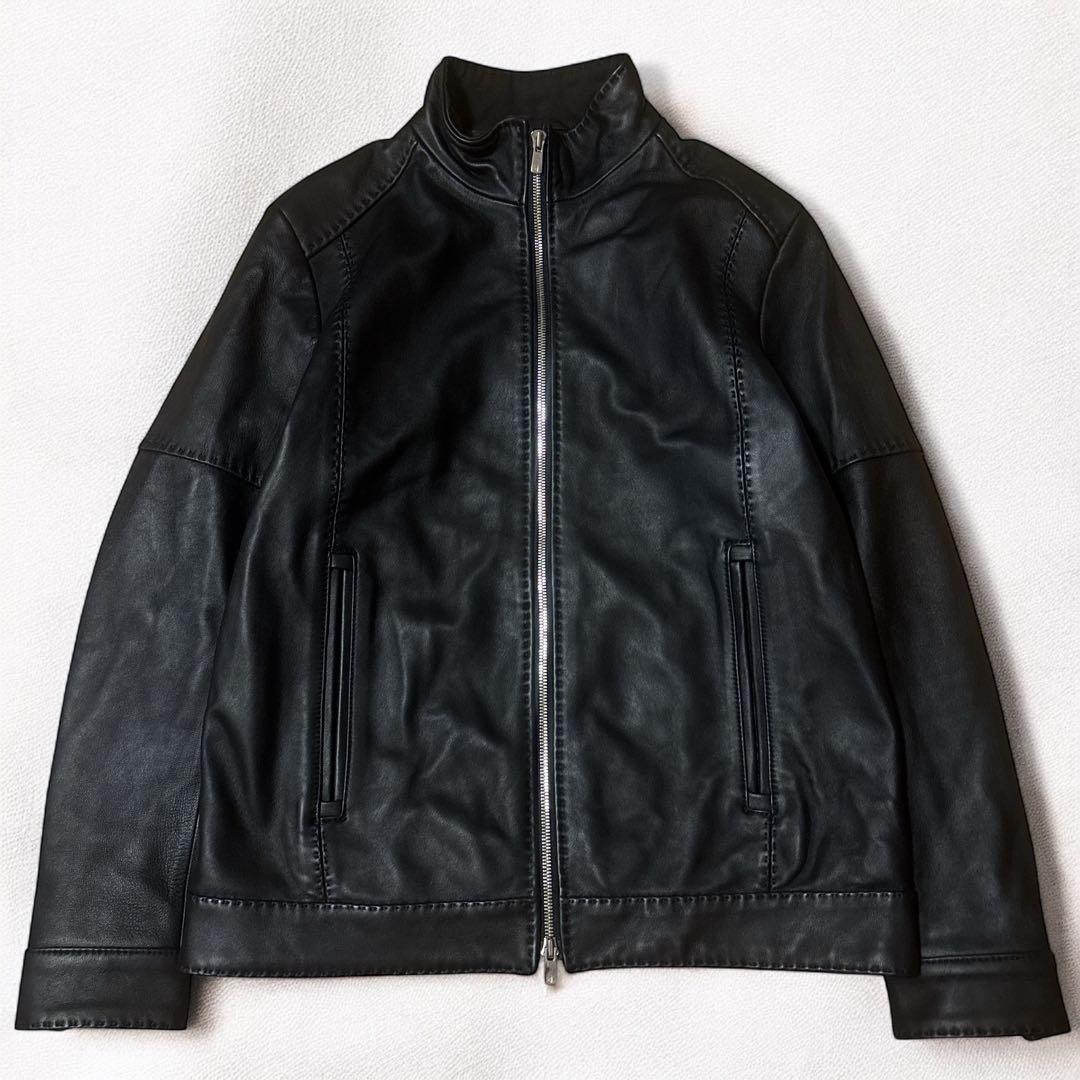 ✨美品✨メンズビギ　クロームタンニングレザージャケット 羊革 黒 ステッチ