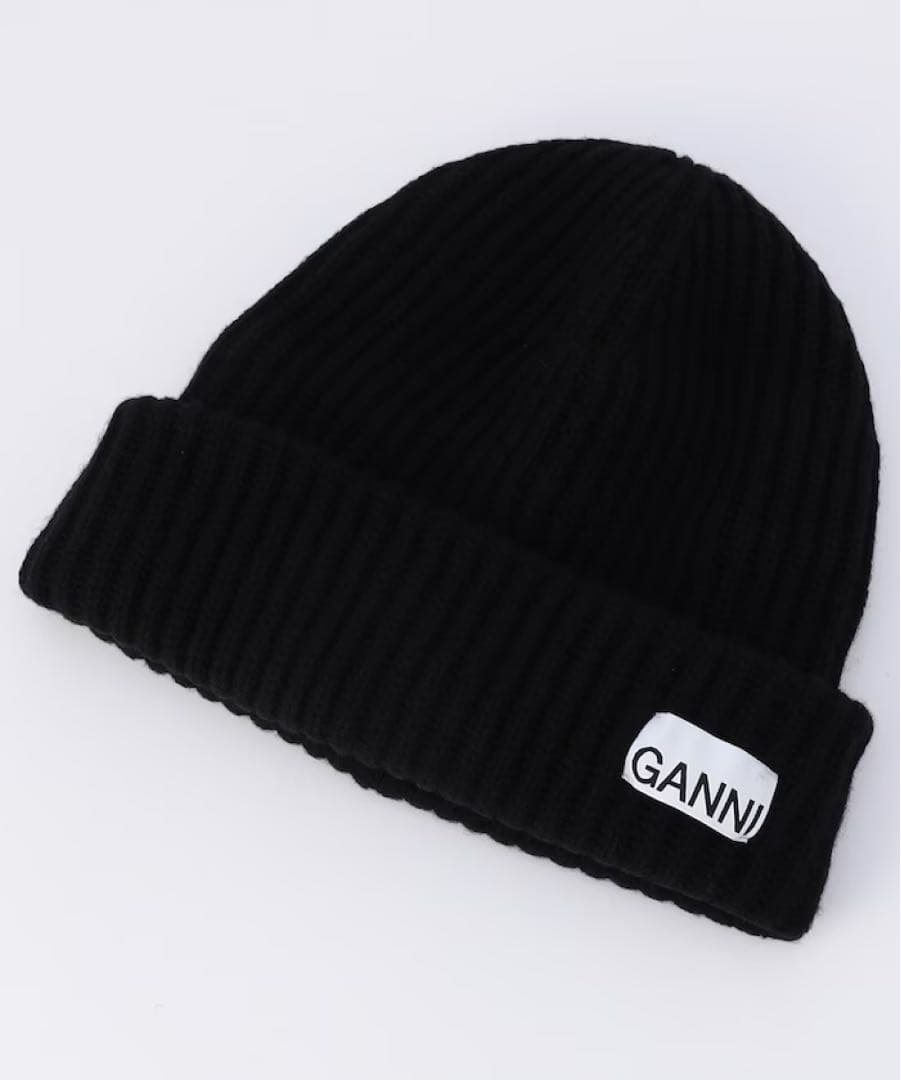 GANNI Structured Rib Beanie ロゴニットビーニー