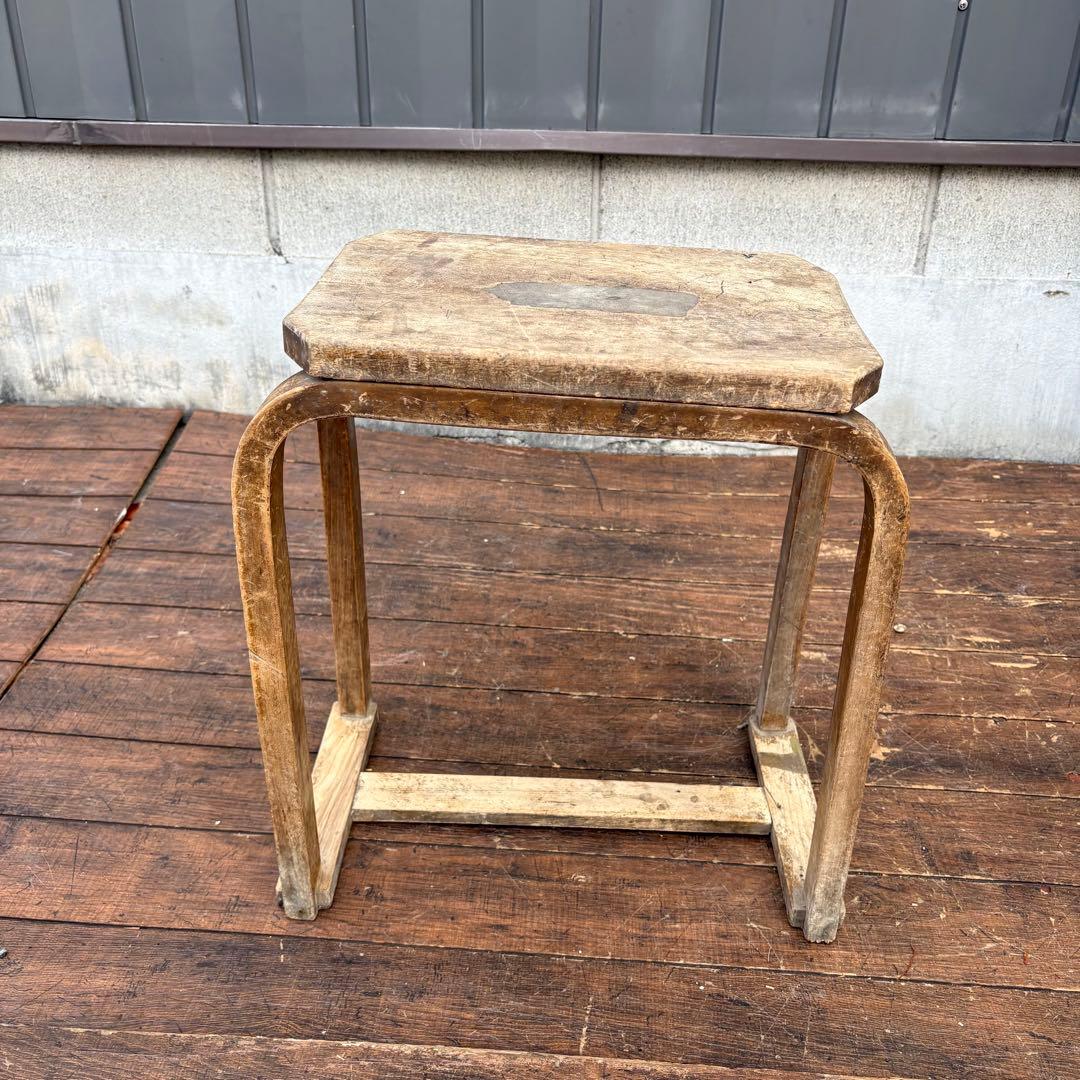 C1 昭和レトロ 古道具 無垢材 木製椅子 プライウッドスツール 古家具 花台