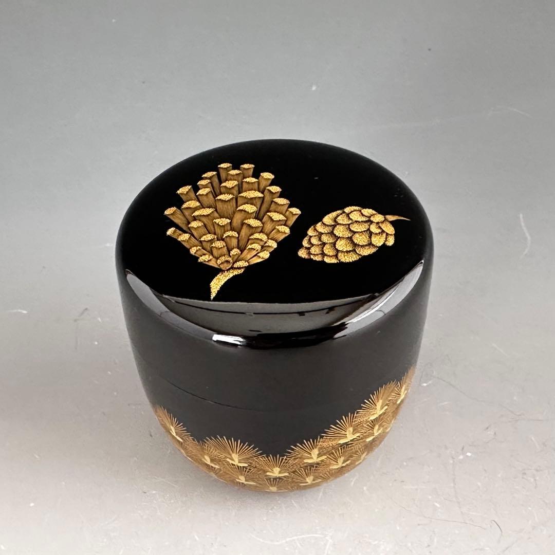 茶道具　輪島塗　沈金　松　中棗　谷内和子　共箱　石川県　漆芸　茶会　薄茶器　稽古