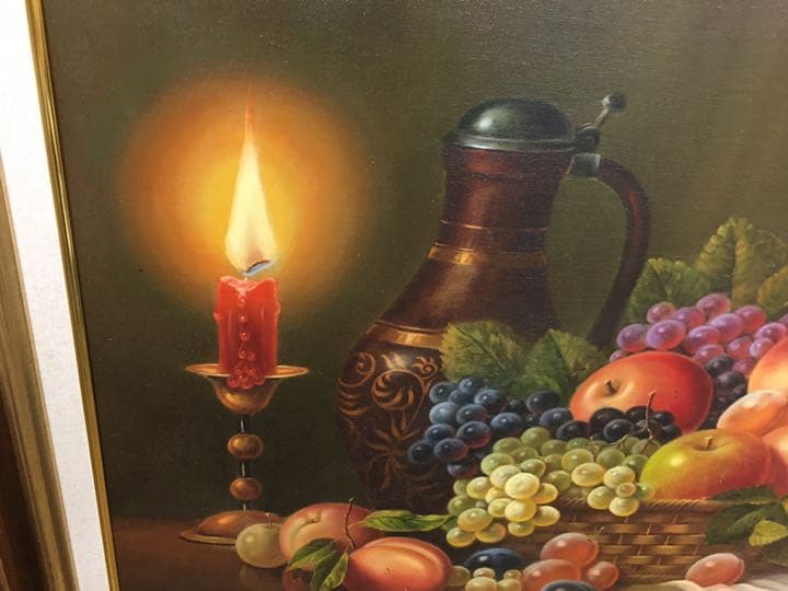 大型油絵直筆　木製高級額縁付きです