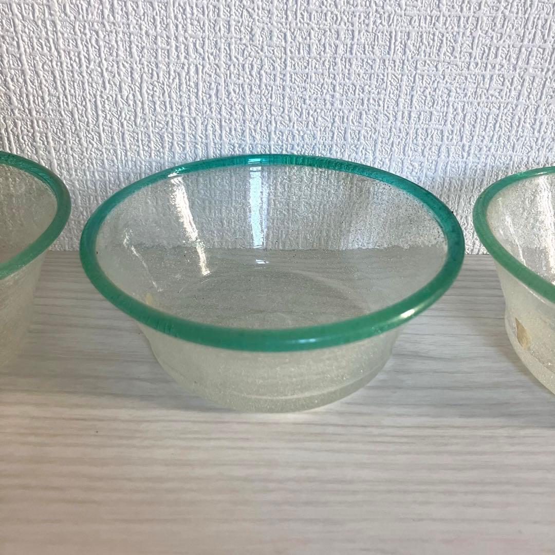 甲*】様 【倉敷ガラス】小谷眞三 翠フチ泡中鉢3点セット