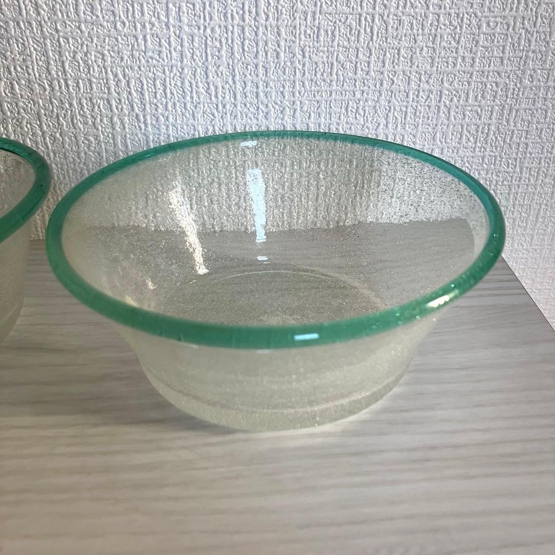 甲*】様 【倉敷ガラス】小谷眞三 翠フチ泡中鉢3点セット