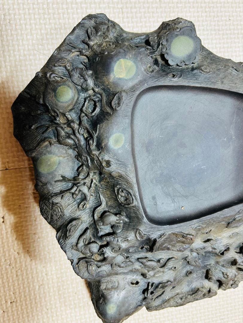 中国・書道具/名石 清時代文房四宝端渓硯/魚脳凍・天青色、赤紫色咽脂暈Y106