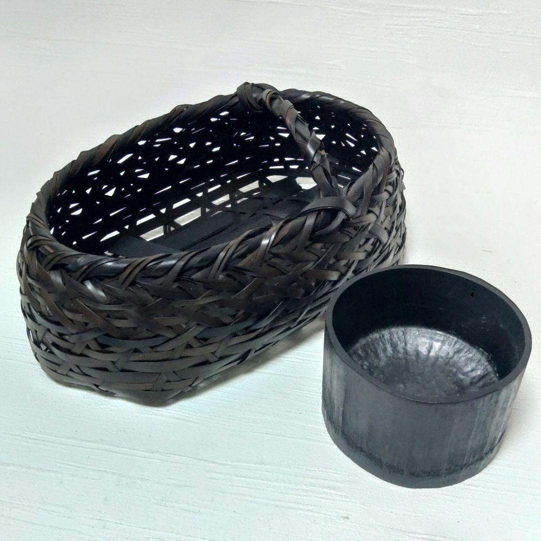 花籠　花入れ　花器　在銘　作家物　華道　生花　花生　真竹　みだれ編み　ア23