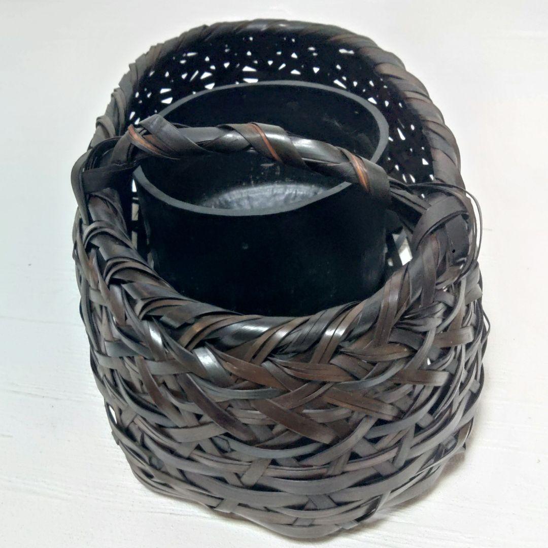 花籠　花入れ　花器　在銘　作家物　華道　生花　花生　真竹　みだれ編み　ア23