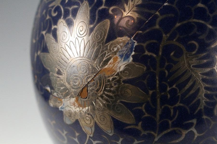 中国美術 瑠璃釉 銀彩 纏枝蓮花鳳紋 瓢瓶(K-XA832)