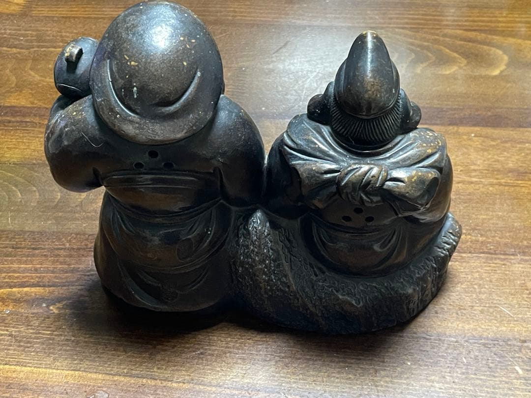 恵比寿大黒 七福神 置物 オブジェ 銘あり 約4kg 高さ18cm 幅23cm