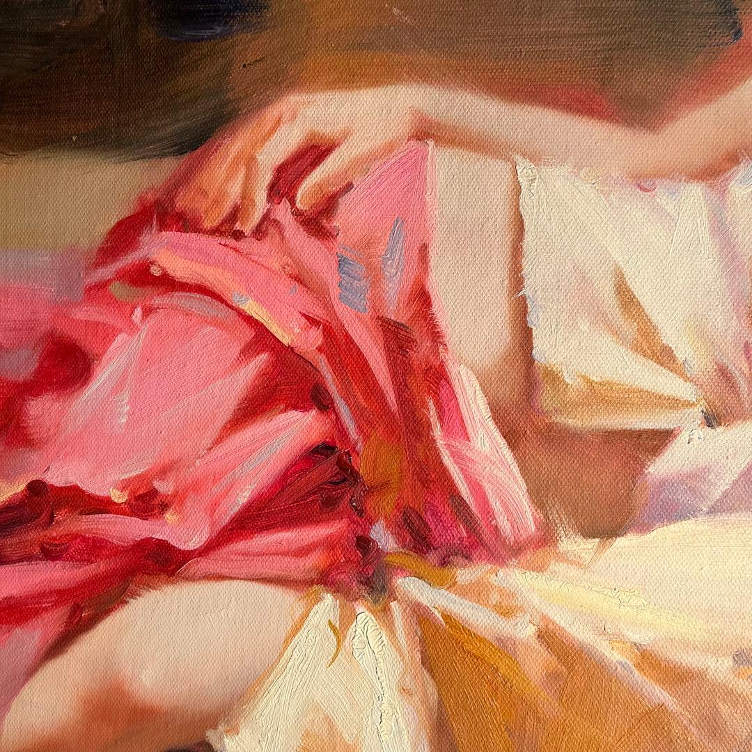 ★秀作★ 手書き油絵 美人画 眠りの中 肉筆絵画 インテリア 油彩画