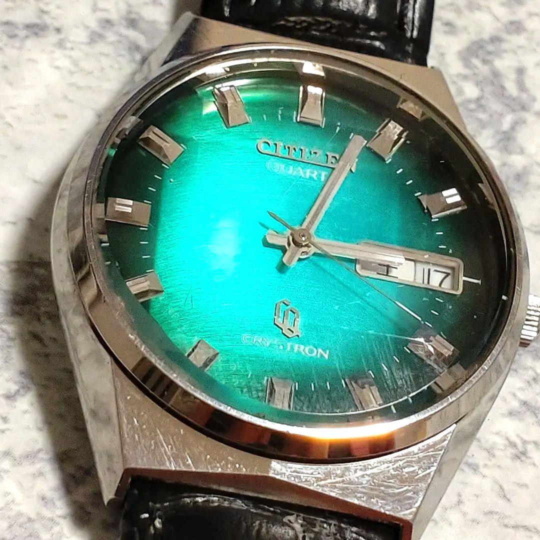 希少ヴィンテージ　シチズン　クオーツ　クリストロン　グリーン　デイデイト　稼働品