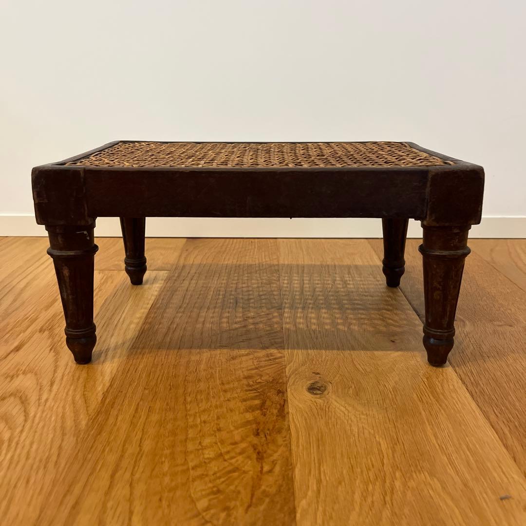 レア★ フランスアンティーク ディスプレイ台 籐 木製 スツール 踏み台