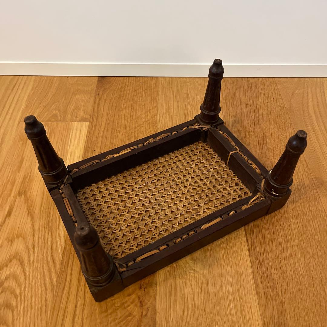 レア★ フランスアンティーク ディスプレイ台 籐 木製 スツール 踏み台