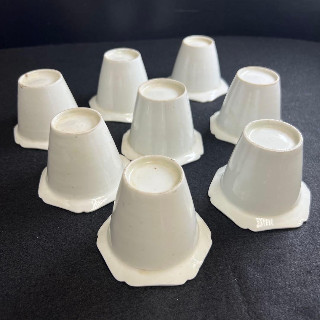 江戸初期~中期　柿右衛門白磁輪花猪口8客　状態良　木箱付　東Y8-0114☆2F