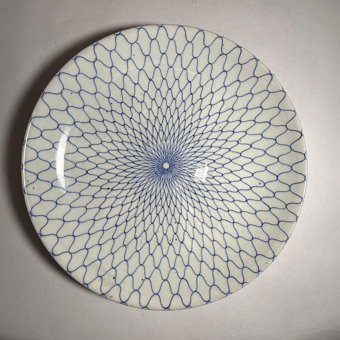 ◆名品 古伊万里 染付 網目文中皿大皿2枚組 江戸時代中期◆