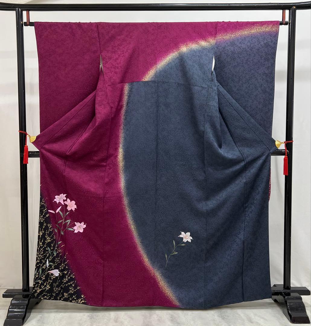 振り袖　フルセット　長襦袢付　金彩加工　希少銀無地両面全通袋帯　535