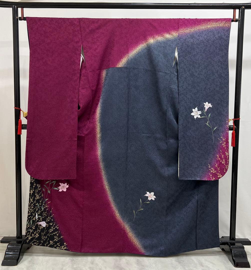 振り袖　フルセット　長襦袢付　金彩加工　希少銀無地両面全通袋帯　535