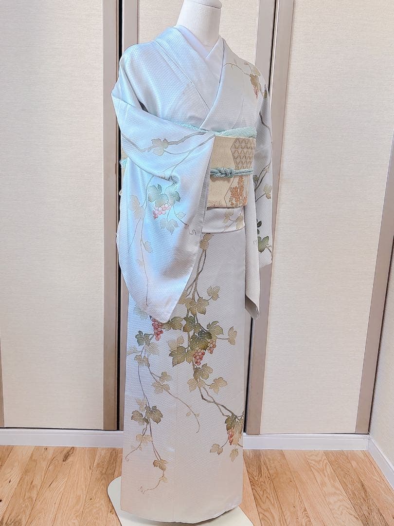 美品　訪問着　フルセット 本加賀友禅 裄66 葡萄 卒業式　入学式　M グレー