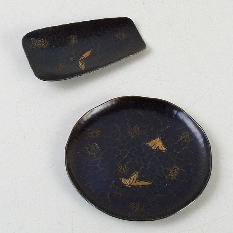 鎚打銅器　徳川　急須台セット　美幸堂　茄子形茶筒　2点まとめて　C　9407