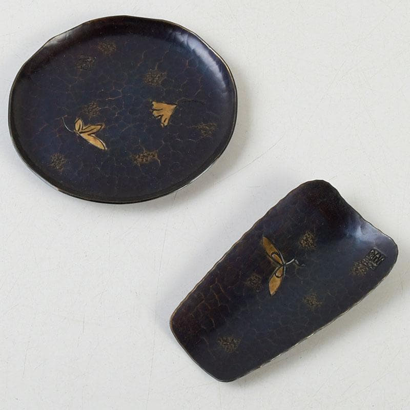 鎚打銅器　徳川　急須台セット　美幸堂　茄子形茶筒　2点まとめて　C　9407